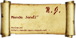Mende Jenő névjegykártya